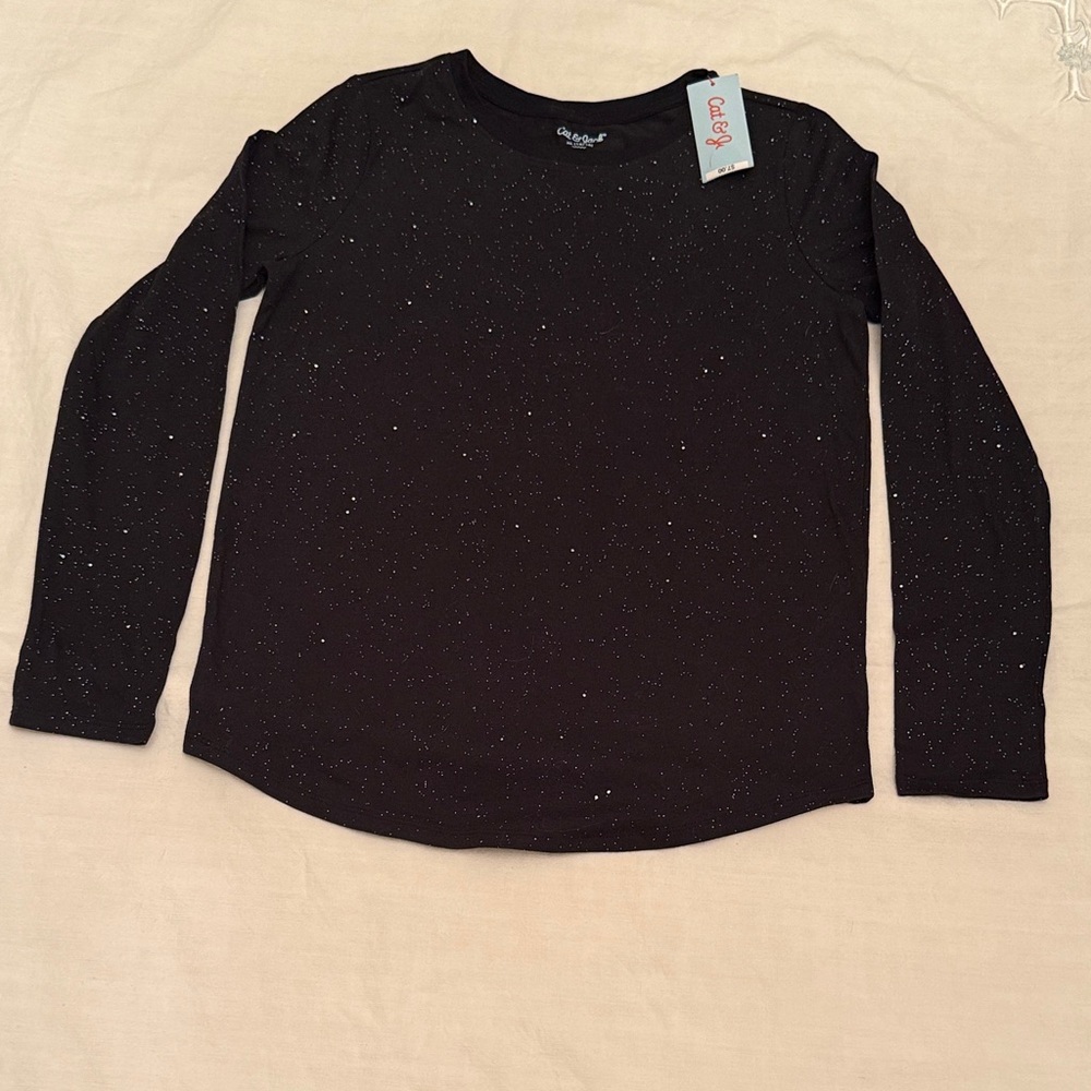 Cat & Jack Black Sparkle Long Sleeve Tee - Size XL 14/16